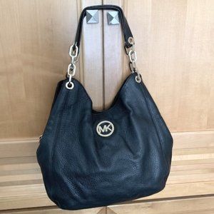 MICHAEL KORS Fulton Chain Black Pebble Leather Bag